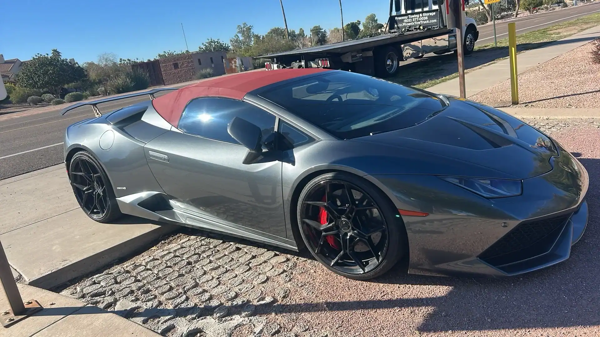Lamborghini Huracan high-centered recovery – exotic car recovery in Phoenix/Scottsdale